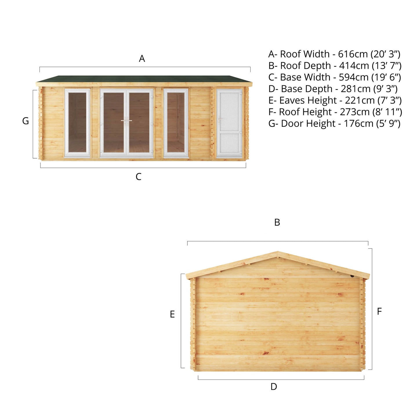 6.1M X 4M Home Office Studio With Side Shed - 44Mm (Upvc Windows & Door) - White