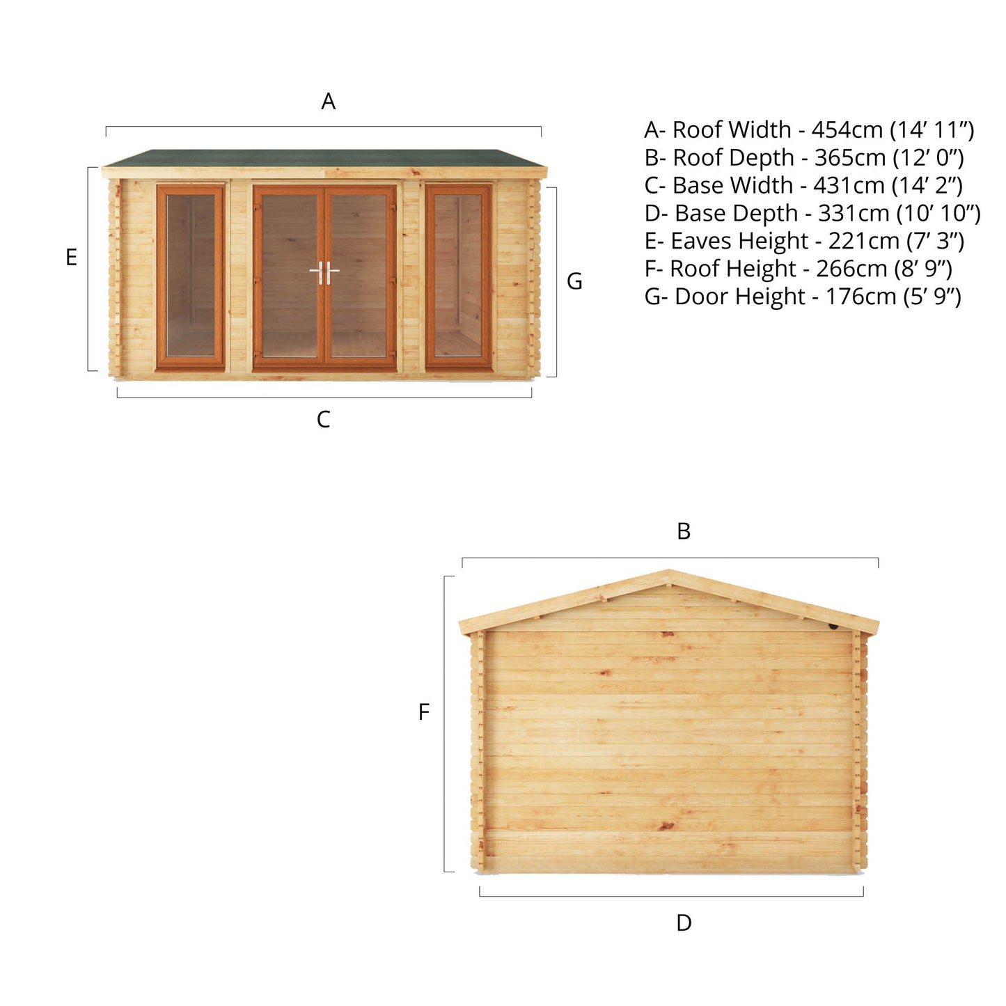 4.5M X 3.5M Home Office Studio - 44Mm  (Upvc Windows & Door) - Oak