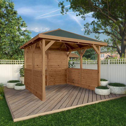 Pressure Treated Gazebo With Roof 3M X 3M With Boarded Panels