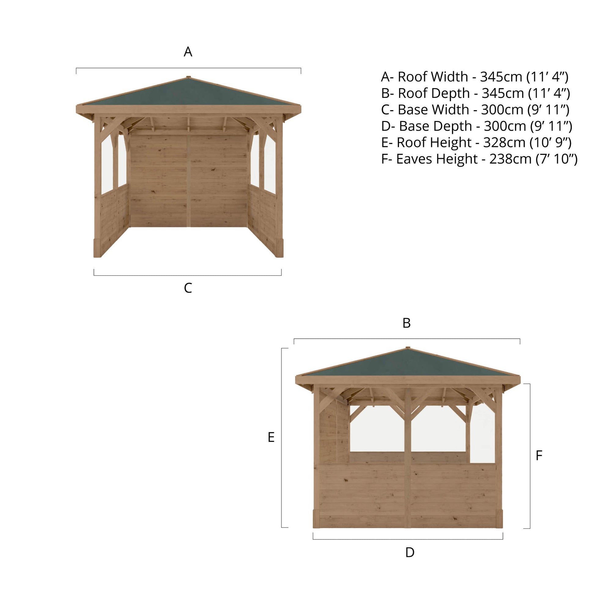 Pressure Treated Gazebo With Roof 3M X 3M With Boarded Panels