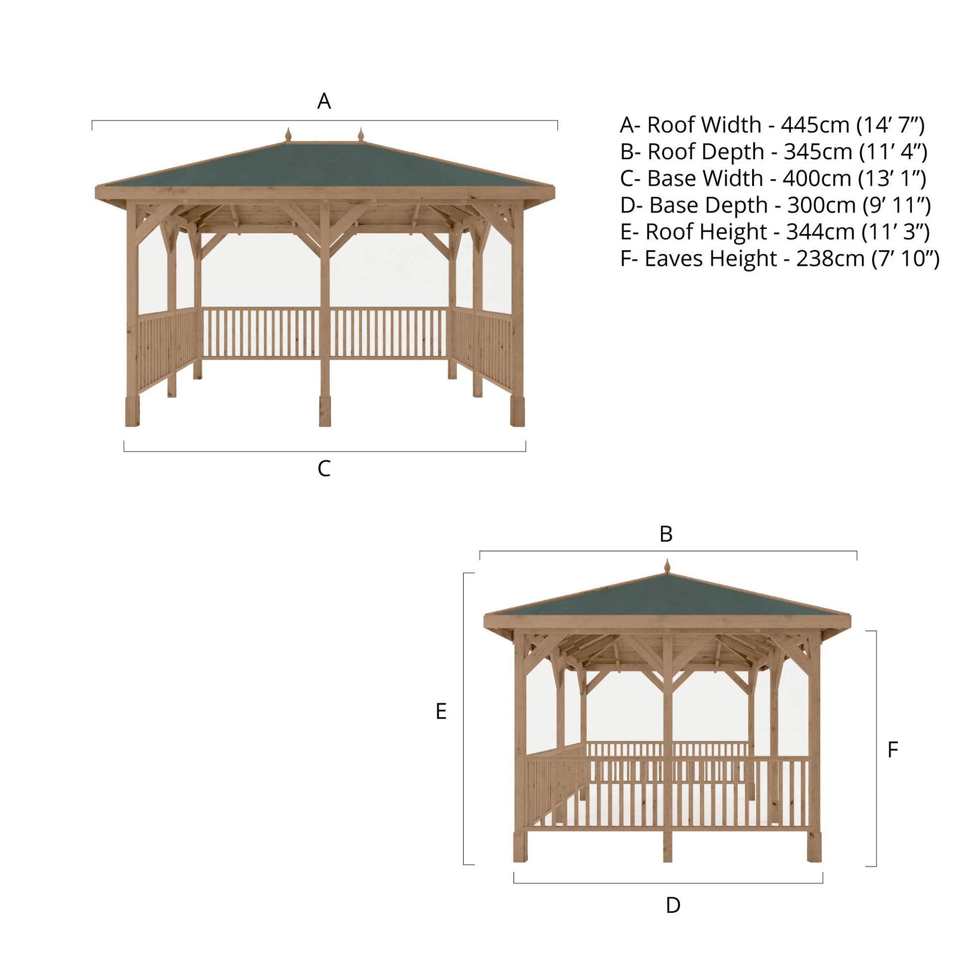 Pressure Treated Gazebo With Roof 3M X 4M With 6X Framed Rails