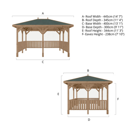 Pressure Treated Gazebo With Roof 3M X 4M With 6X Vertical Strip Rails