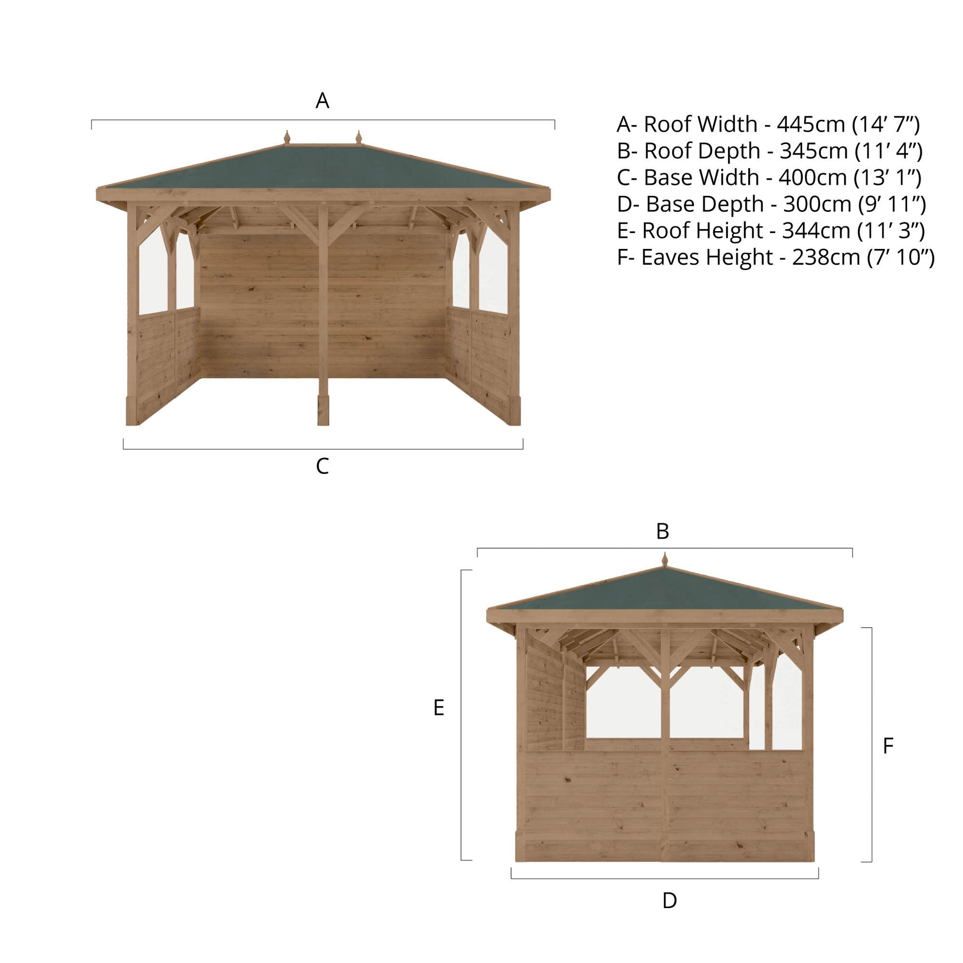 Pressure Treated Gazebo With Roof 3M X 4M With Boarded Panels