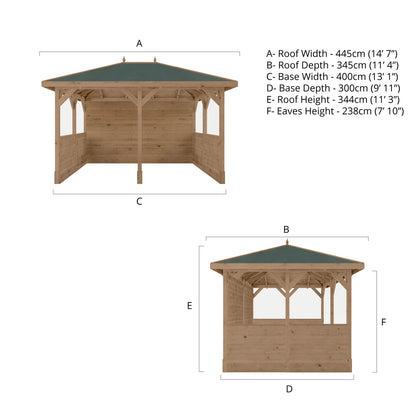 Pressure Treated Gazebo With Roof 3M X 4M With Boarded Panels