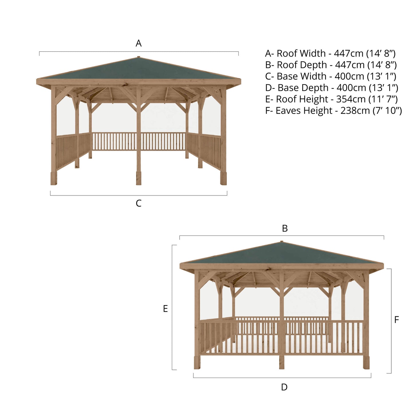 Pressure Treated Gazebo With Roof 4M X 4M With 6X Framed Rails