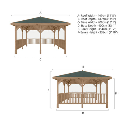 Pressure Treated Gazebo With Roof 4M X 4M With 6X Framed Rails