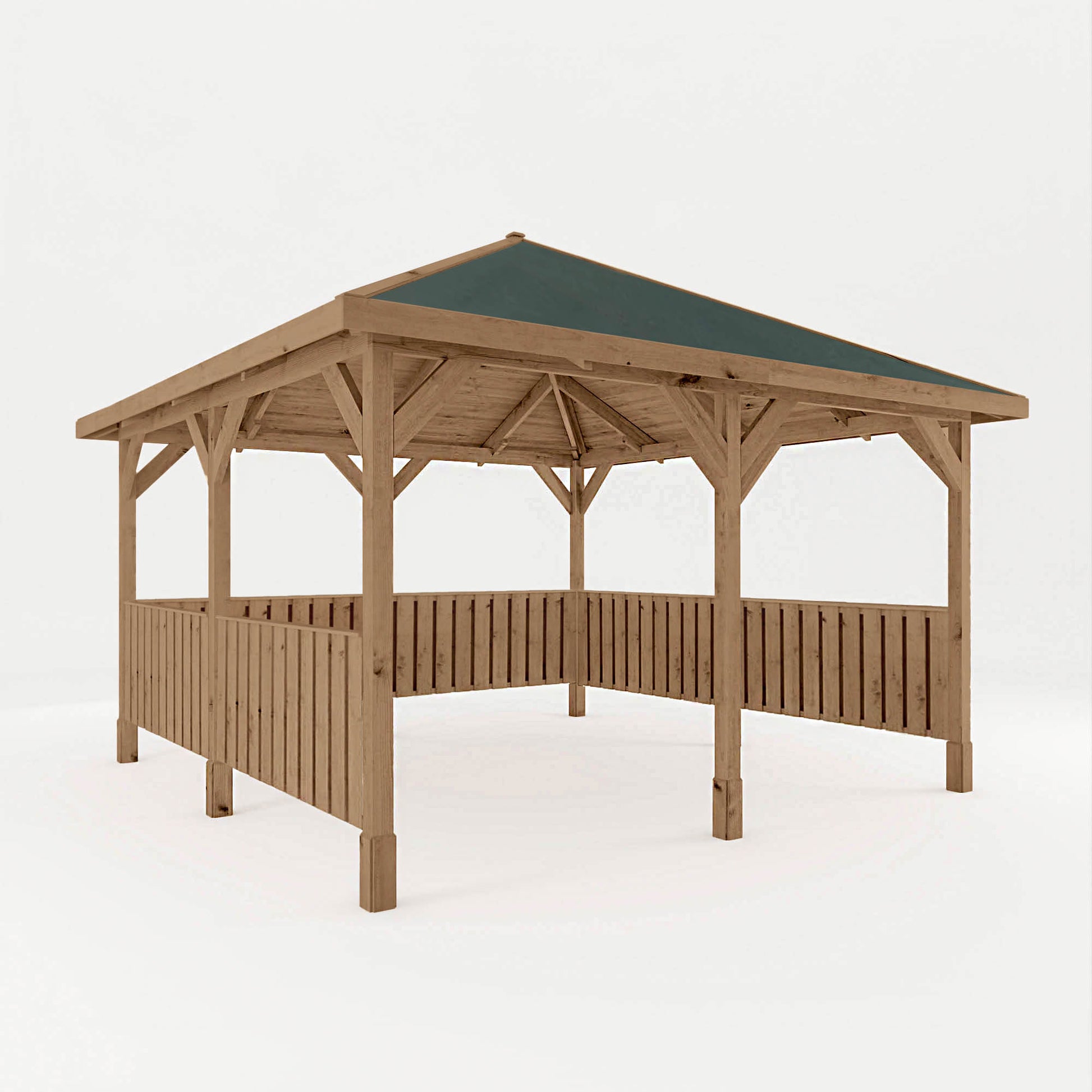 Pressure Treated Gazebo With Roof 4M X 4M With 6X Vertical Strip Rails