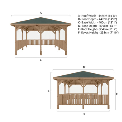 Pressure Treated Gazebo With Roof 4M X 4M With 6X Vertical Strip Rails