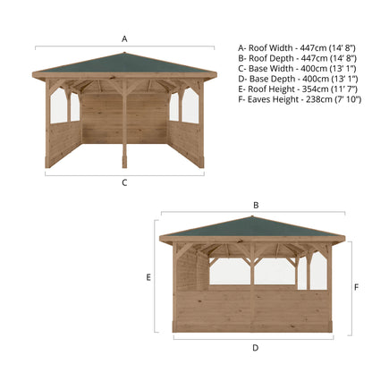 Pressure Treated Gazebo With Roof 4M X 4M With Boarded Panels