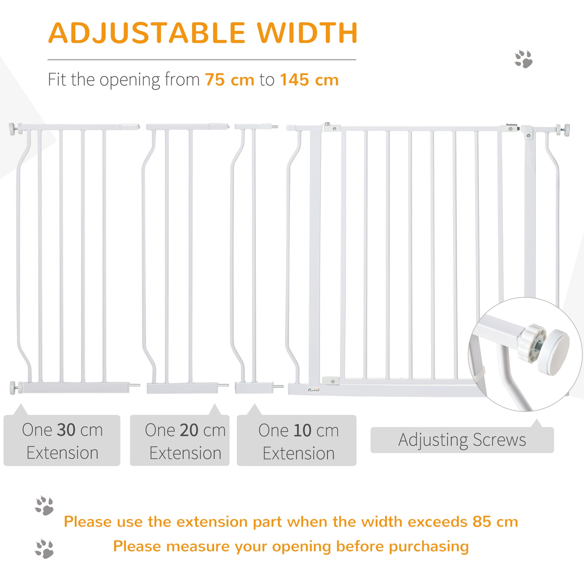 PawHut Dog Gate Extra Wide Stairway Gate for Pet with Door, 76H x 75-145Wcm, White