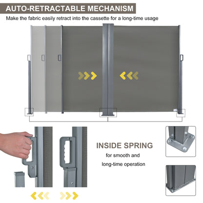 outsunny-patio-retractable-double-side-awning-folding-privacy-screen-fence-privacy-wall-corner-divider-sun-shade-wind-screen-indoor-room-divider-grey