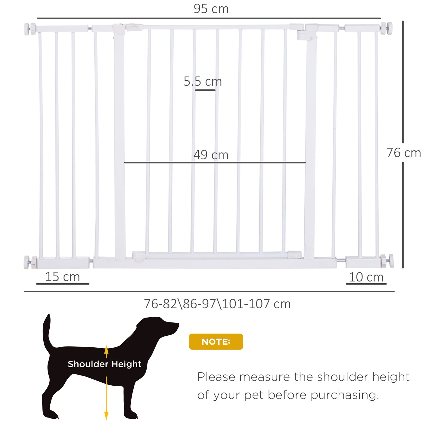 PawHut Pressure Fitted Pet Dog Safety Gate Metal Fence Extending 72-107cm Wide