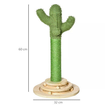 PawHut Cat Tree Cactus-shaped Tower Kitten Furniture with Sisal Scratching Post Hanging Ball Funny Cat Ball Platform 32 x 32 x 60cm Green