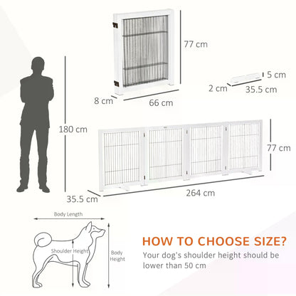 PawHut Dog Gate Wooden Foldable Small & Medium-Sized Pet Gate 4 Panel with Support Feet Pet Fence Safety Barrier for House Doorway Stairs White