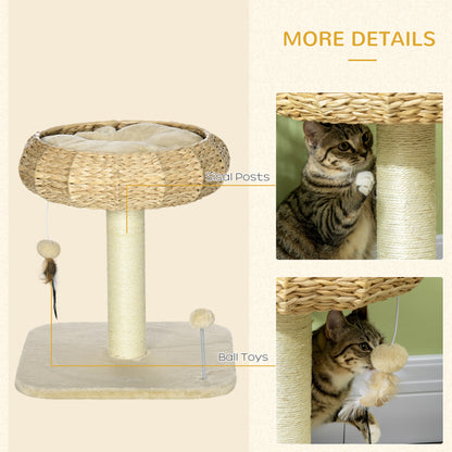 PawHut 51cm Cat Tree, Kitty Activity Center, Cat Climbing Toy, Cat Tower with Cattail Bed Ball Toy Sisal Scratching Post, Beige