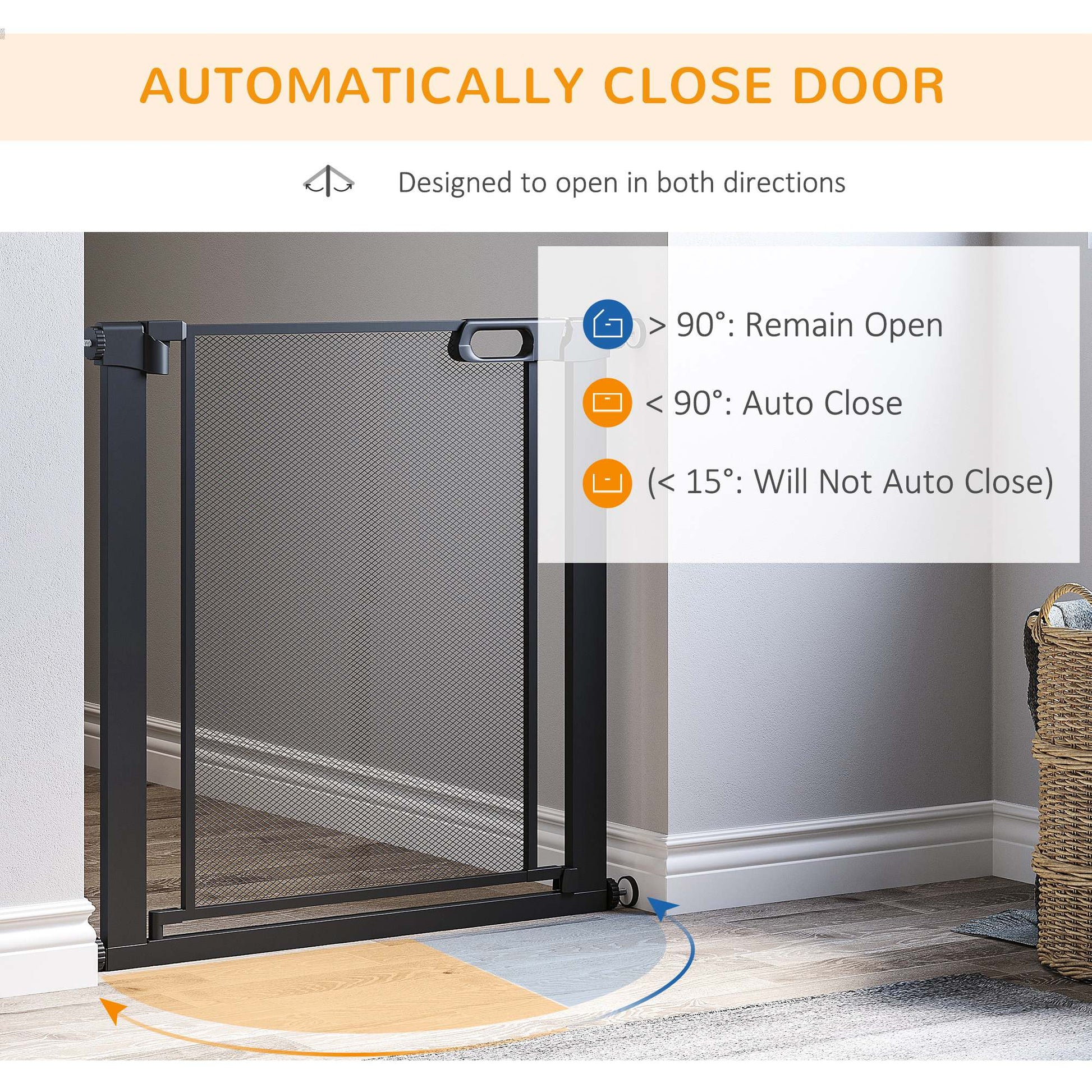 PawHut Pressure Fit Safety Gate for Doors and Stairs, Dog Gate with Auto Close, Pet Barrier for Hallways, with Double Locking Openings 75-82 cm Black