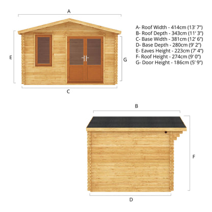 4M X 3M Retreat Log Cabin - 44Mm (Upvc Windows & Door) - Oak