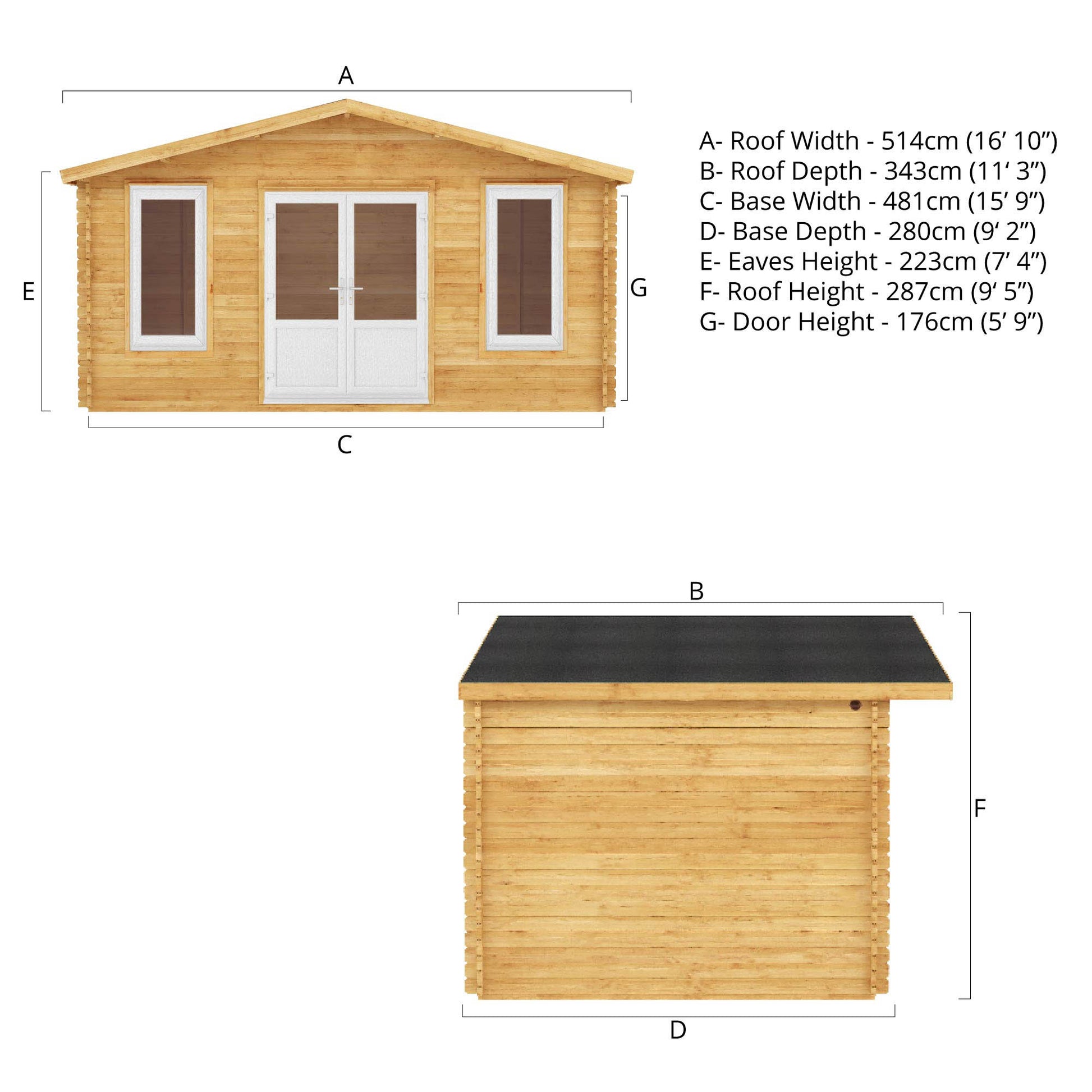 5M X 3M Retreat Log Cabin - 44Mm (Upvc Windows & Door) - White