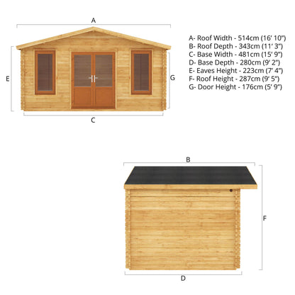 5M X 3M Retreat Log Cabin - 44Mm (Upvc Windows & Door) - Oak