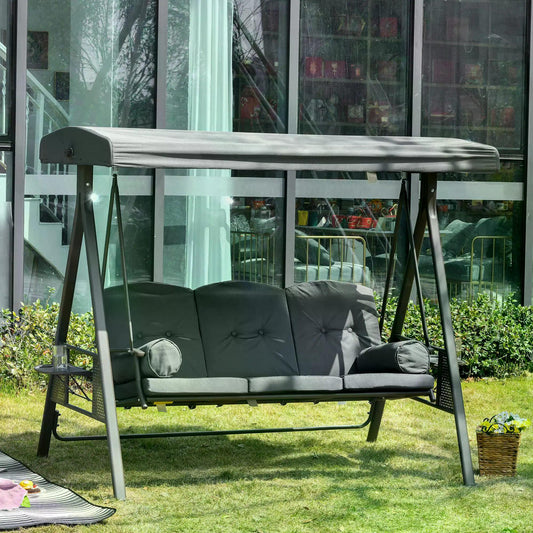 outsunny-3-seater-garden-swing-chair-outdoor-hammock-bench-w-adjustable-canopy-cushions-and-cup-trays-steel-frame-dark-grey