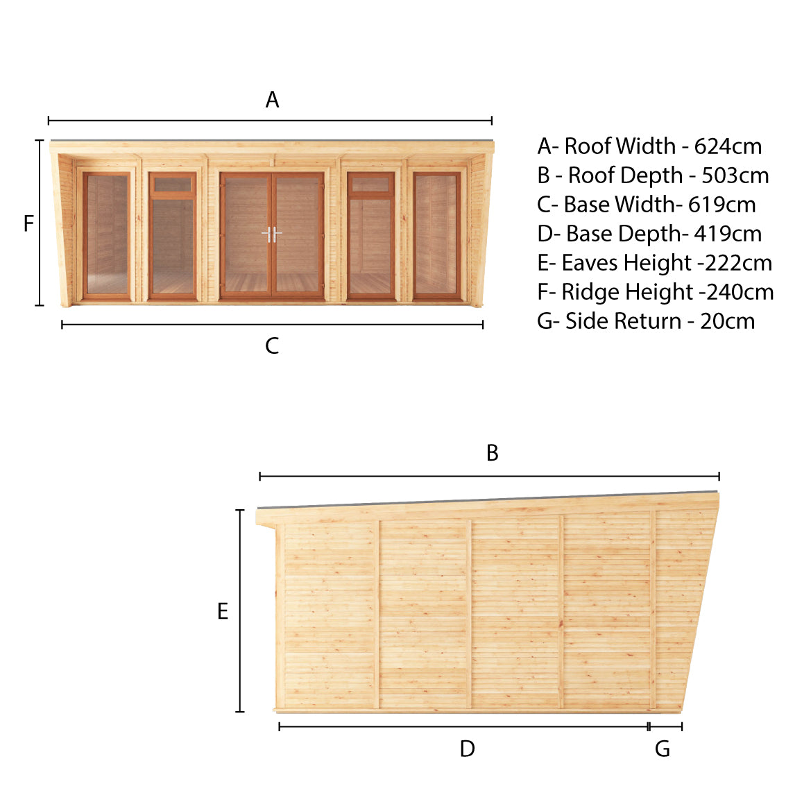 Sherwood Harlow 6M X 4M Insulated Garden Room - (Upvc Windows & Doors) - Oak