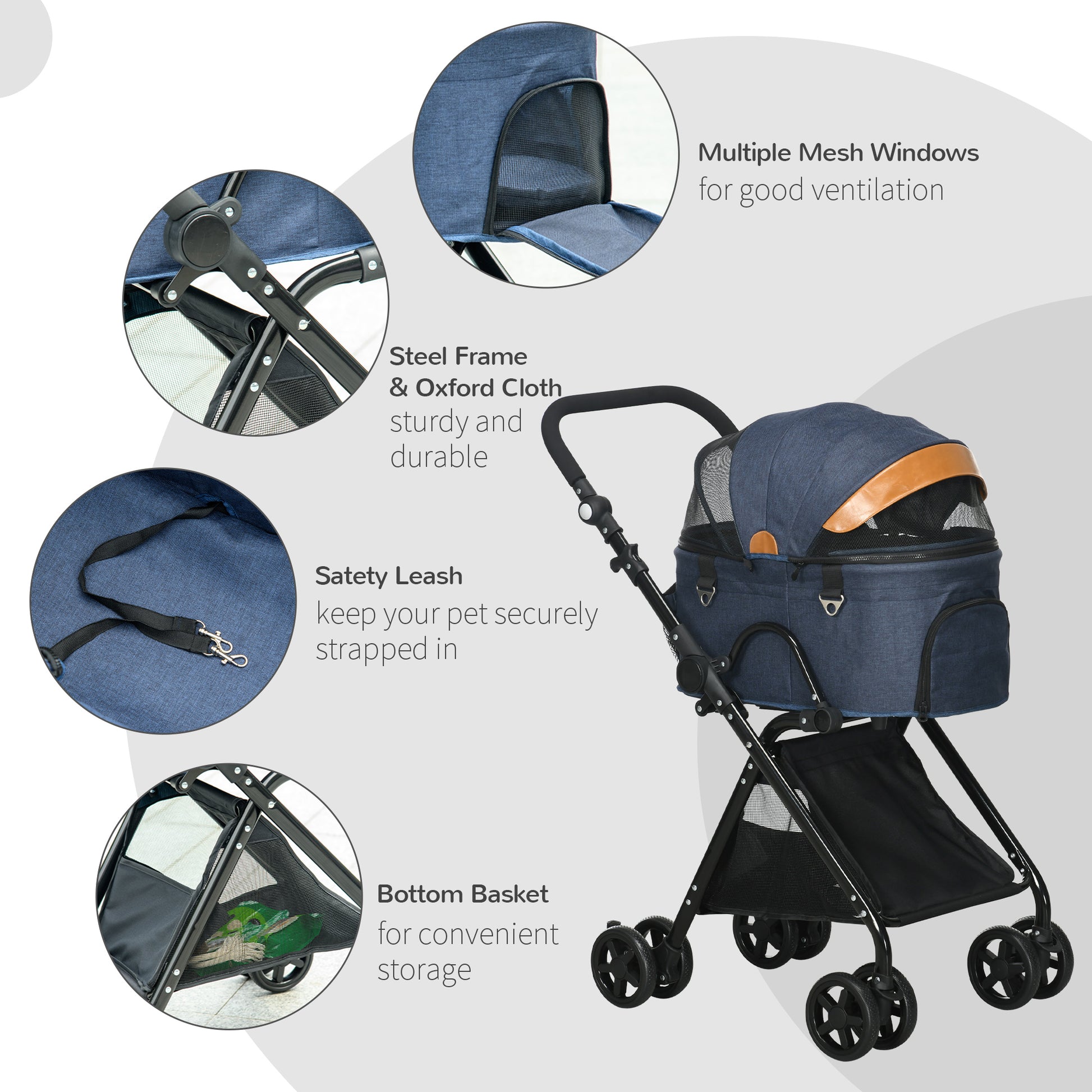 PawHut Oxford Cloth 2-in-1 Convertible Pet Stroller Pushchair Blue/Orange