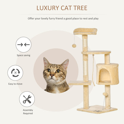 PawHut Cat Tree House, 114H cm-Beige