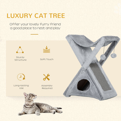 PawHut Two Tier Cat Tree Tower Scratching Post, 50L x 32W x 65Hcm-Grey