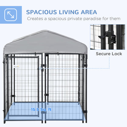 PawHut Outdoor Dog Kennel, Dog Run with UV-Resistant Canopy & Lockable Design, Metal Playpen Fence for Small and Medium Dogs, 120 x 120 x 138 cm