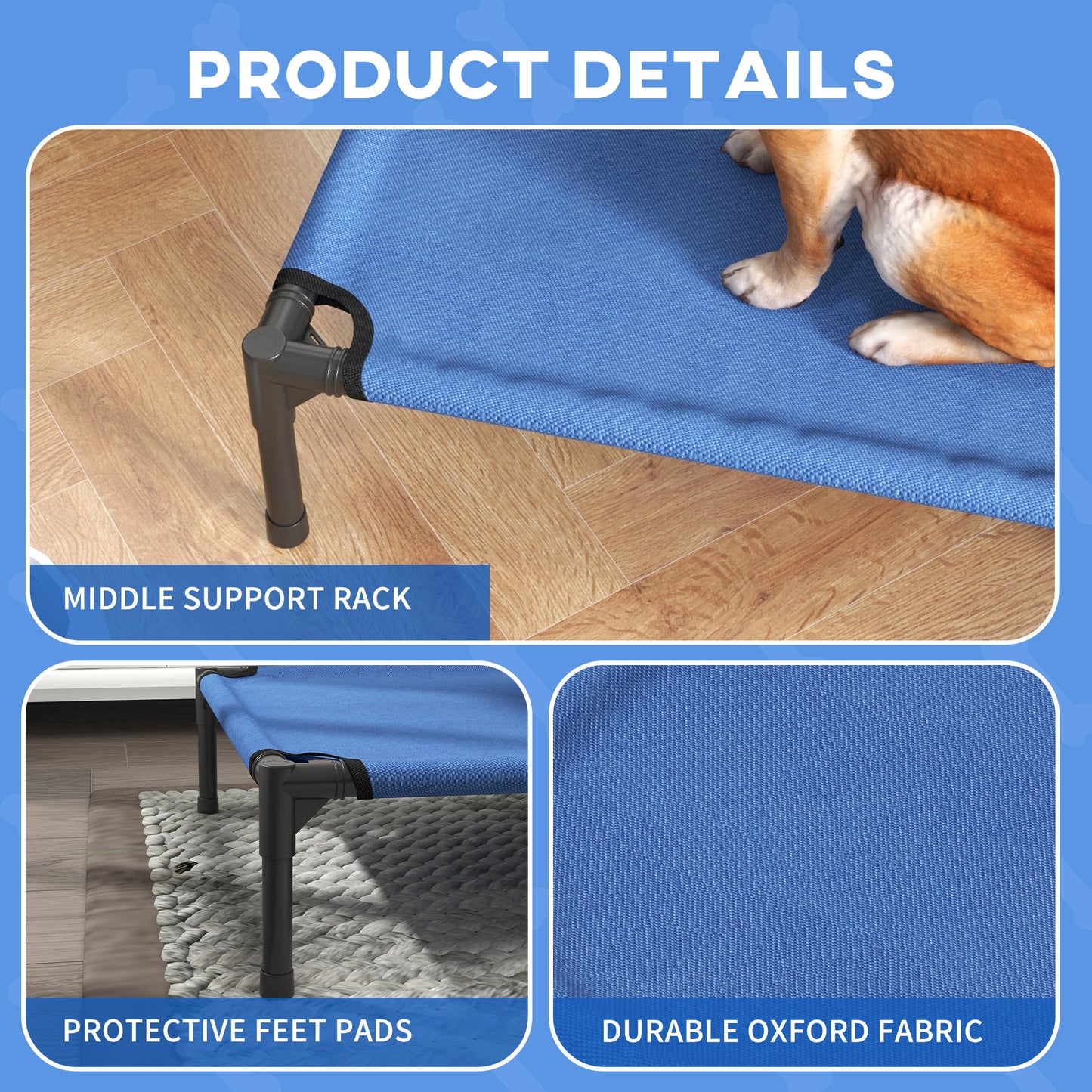 PawHut Elevated Pet Bed Portable Camping Raised Dog Bed w/ Metal Frame Blue (Medium)