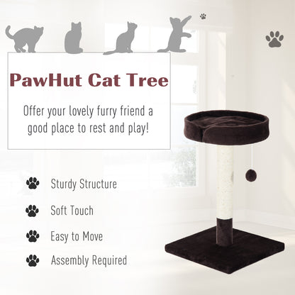 PawHut Cat Tree Scratching Post Furniture Pet Play Area Activity Center Kitten Climbers Climbing Exercise w/ Hanging Toy & Cushion-Brown