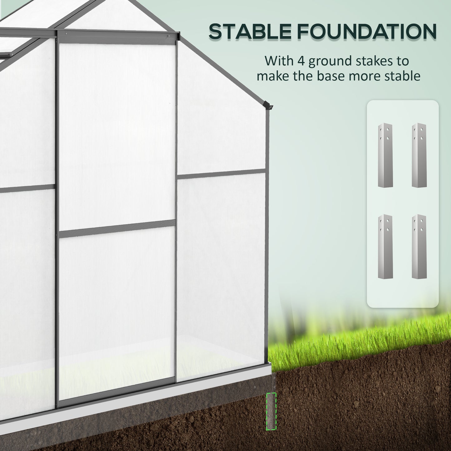 outsunny-6-x-2-5ft-polycarbonate-greenhouse-walk-in-green-house-with-rain-gutter-sliding-door-window-foundation-dark-grey