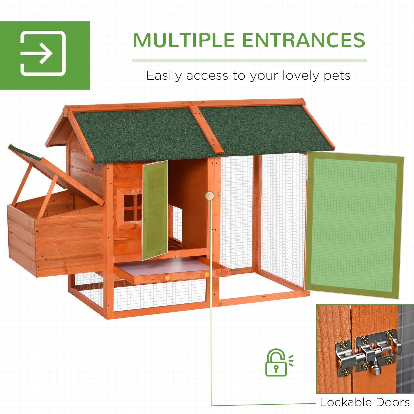 PawHut 170cm Deluxe Chicken Coop Small Animal Habitat Hen House W/ Resting Nesting Box Removable Tray Waterproof Roof Lockable Door Orange