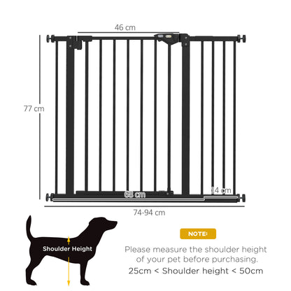 PawHut Metal 74-94cm Wide Adjustable Dog Gate Black