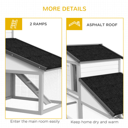 PawHut Large Rabbit Hutch with Run, Outdoor Bunny Cage, with Tray, Ramp - Light Grey