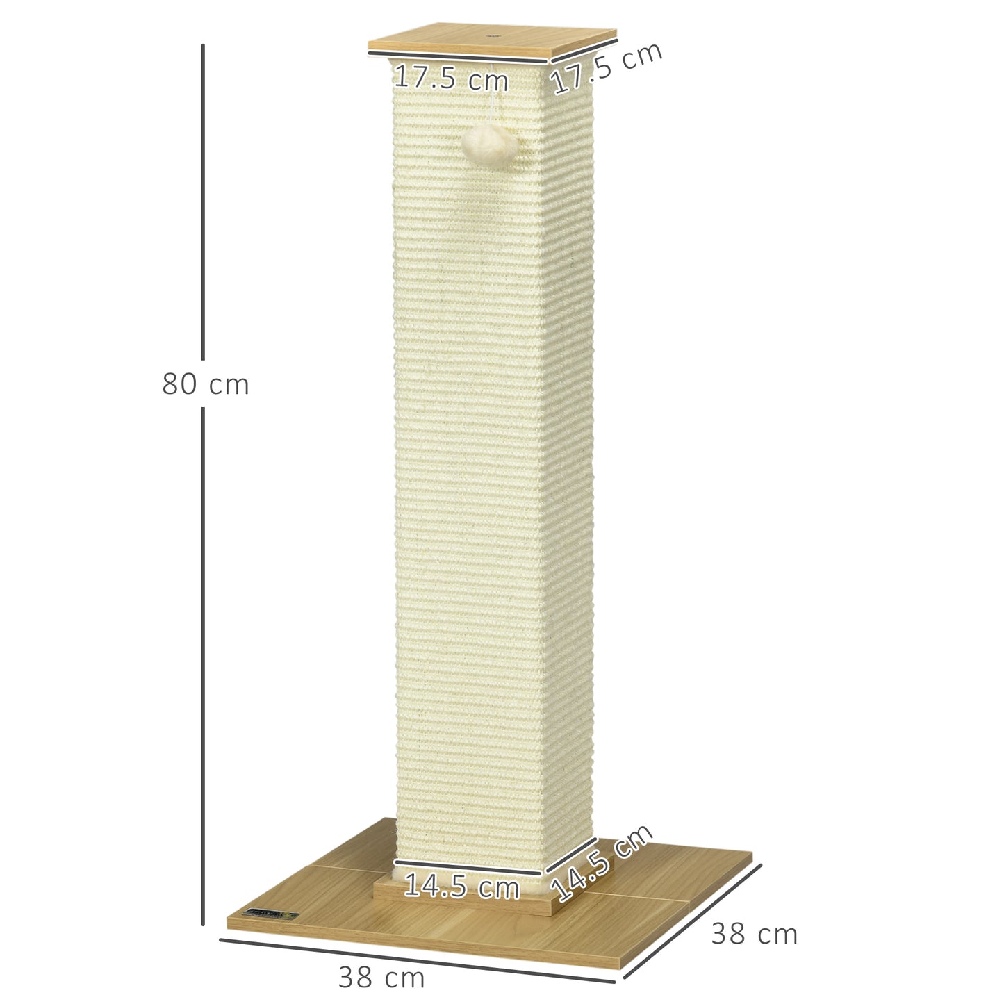 PawHut 80 cm Scratching Post Cat Tree with Play Ball, Scratching Post Made of Sisal Rope