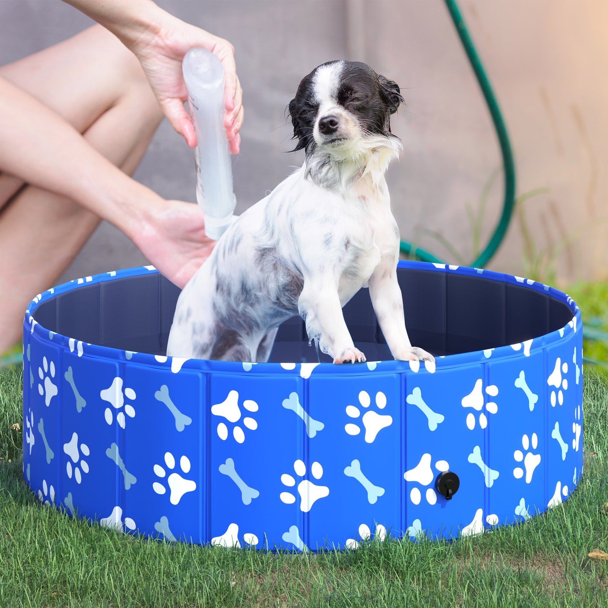 PawHut Dog Swimming Pool Foldable Pet Bathing Shower Tub Padding Pool Dog Cat Puppy Washer Indoor/Outdoor ?100 × 30H cm S Sized