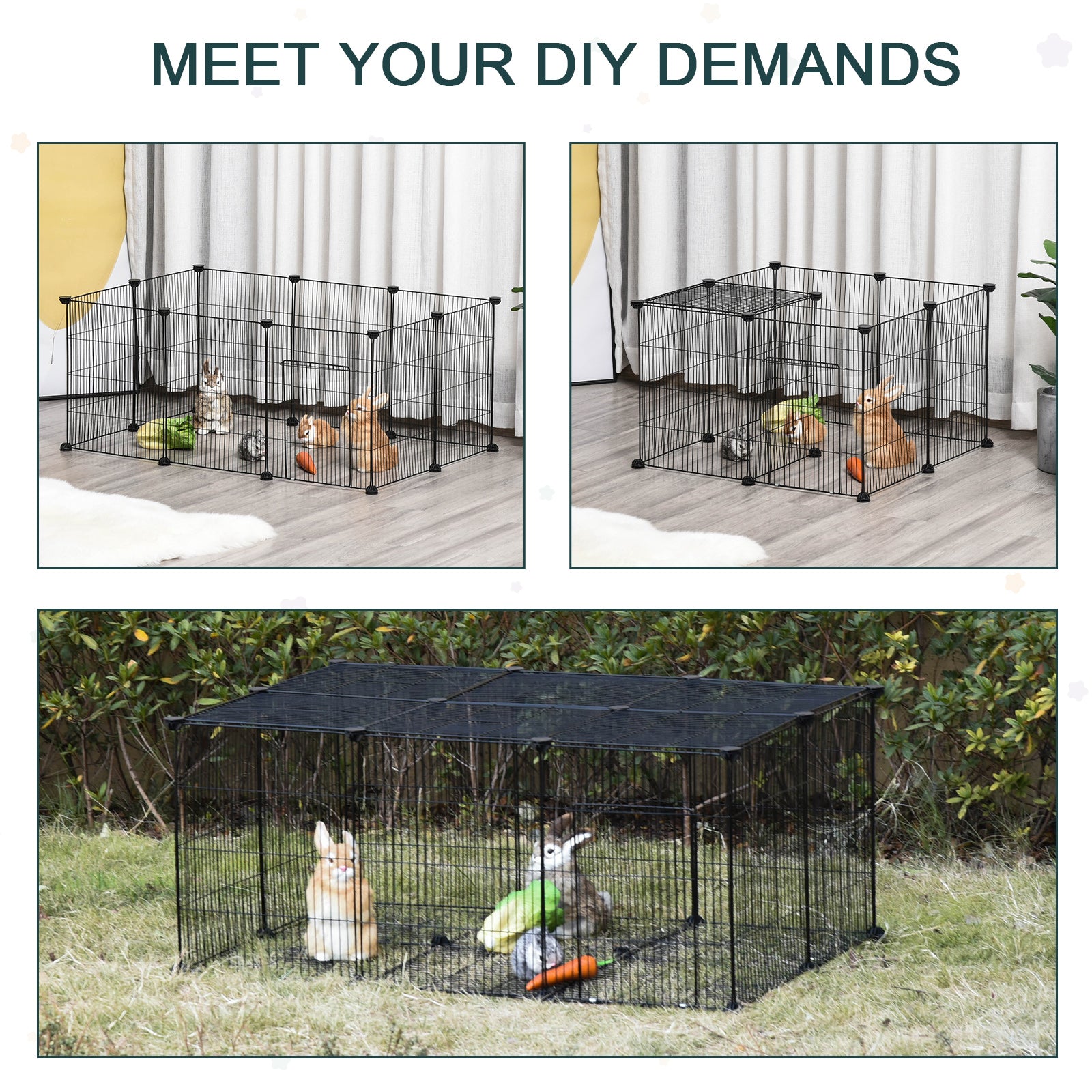 PawHut Pet Playpen DIY Small Animal Cage Metal Fence with Door, 22 Pieces, for Bunny Chinchilla Hedgehog Guinea Pig