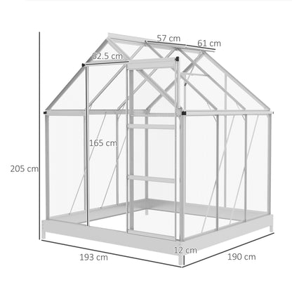 outsunny-6-x-6ft-walk-in-greenhouse-polycarbonate-greenhouse-with-sliding-door-window-aluminium-frame-foundation-silver