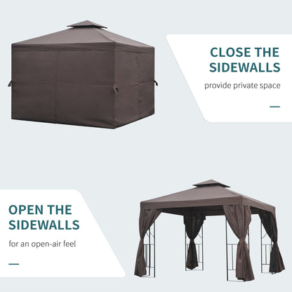 outsunny-3-x-3-m-garden-metal-gazebo-marquee-patio-wedding-party-tent-canopy-shelter-with-pavilion-sidewalls-brown