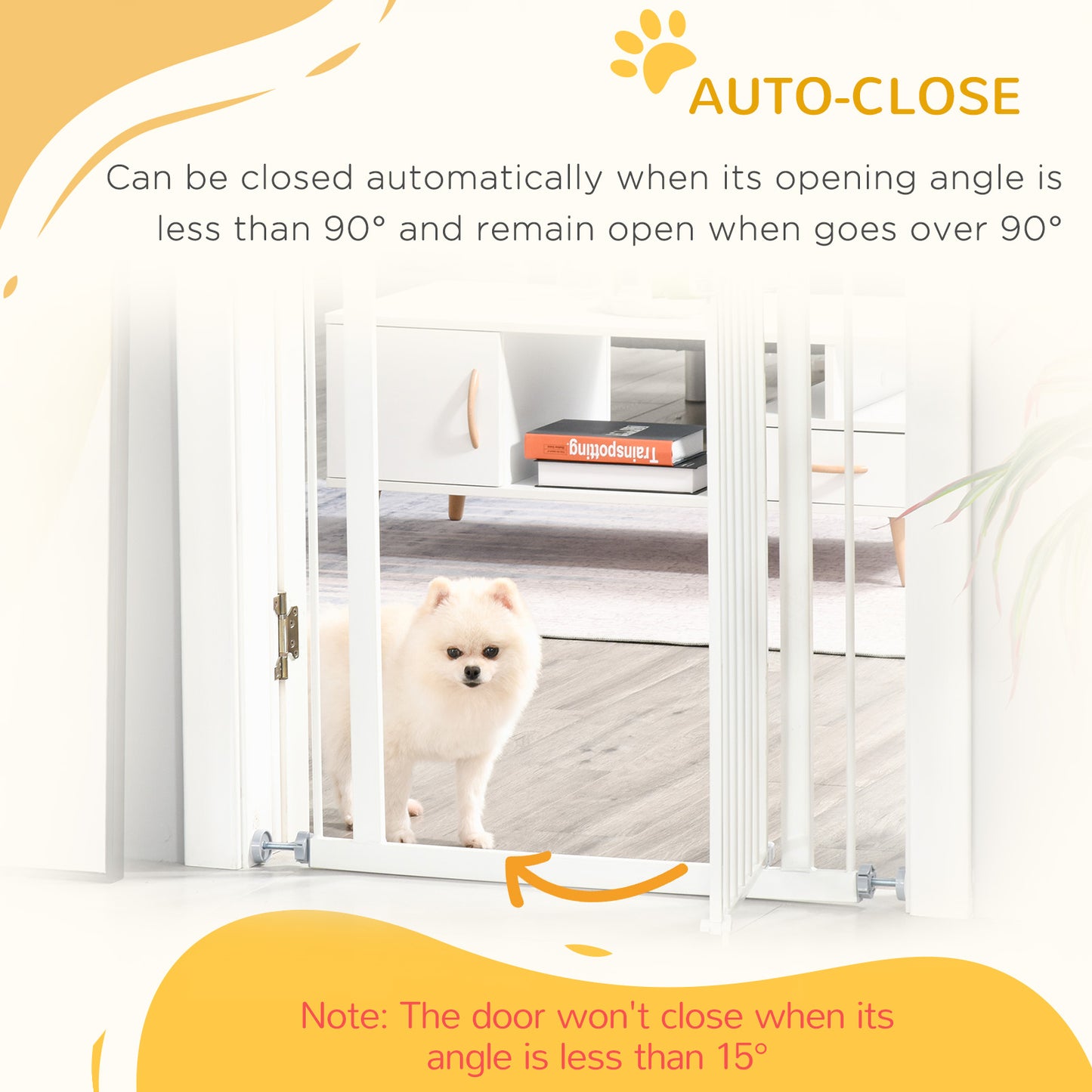 PawHut Pet Metal Safety Gate Pressure Fitted Stair Barrier for Dog Expandable Fence with Auto-Close Door Double Locking System 74cm to 84 cm White