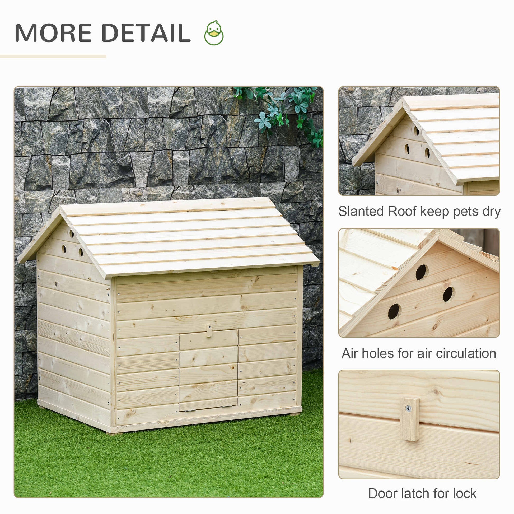 PawHut Wooden Duck House Poultry Coop for 2-4 Ducks with Openable Roof Raised Feet Air holes Natural