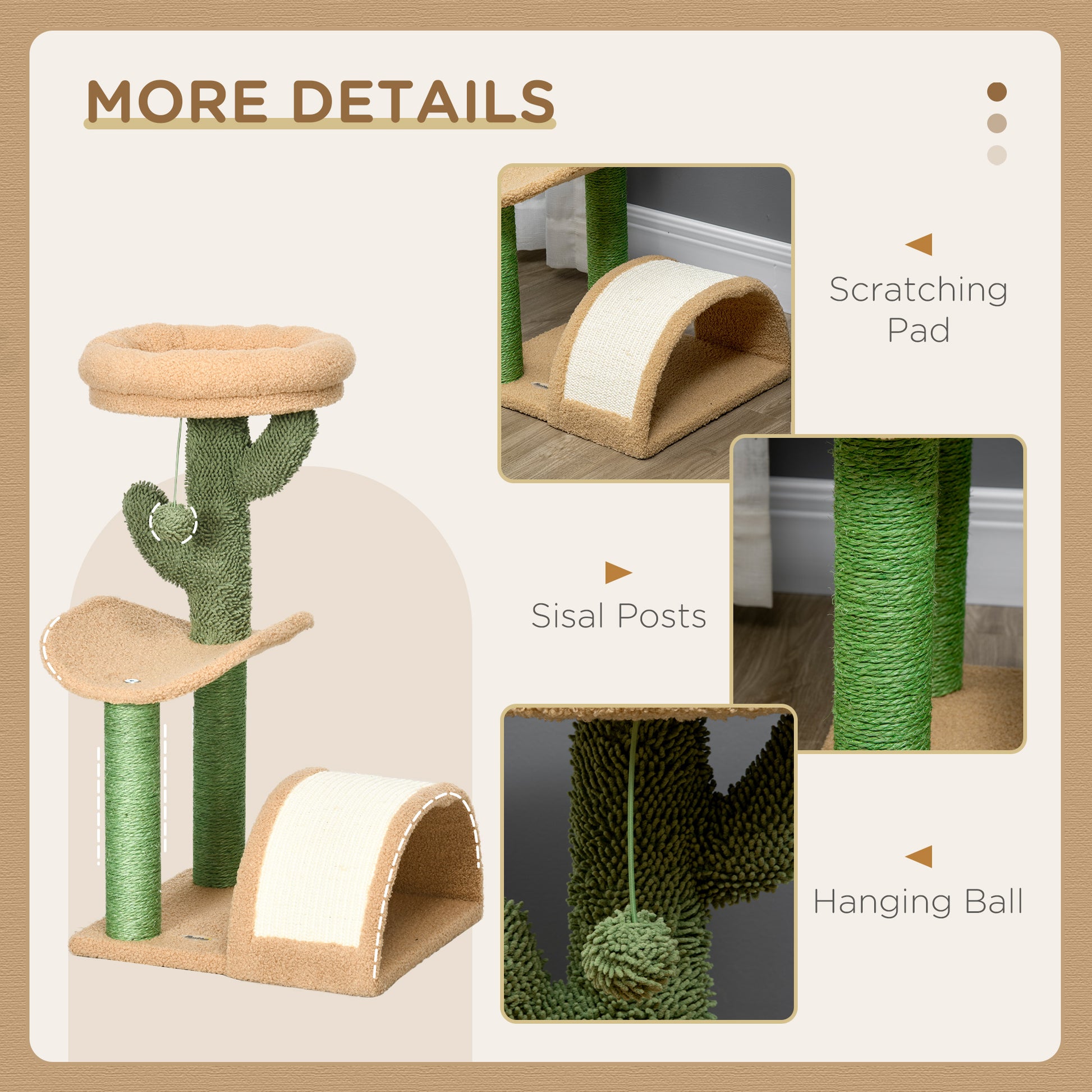 PawHut 72cm Cat Tree, Kitty Activity Center, Wooden Cat Climbing Toy, Cat Tower with Bed Ball Toy Sisal Scratching Post Curved Pad, Yellow