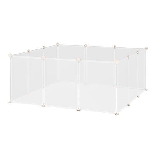 PawHut Pet Playpen DIY Small Guinea Pigs Hutches Open Enclosure Portable Plastic Fence 12 Panels for Kitten Bunny Chinchilla Guinea Pig White