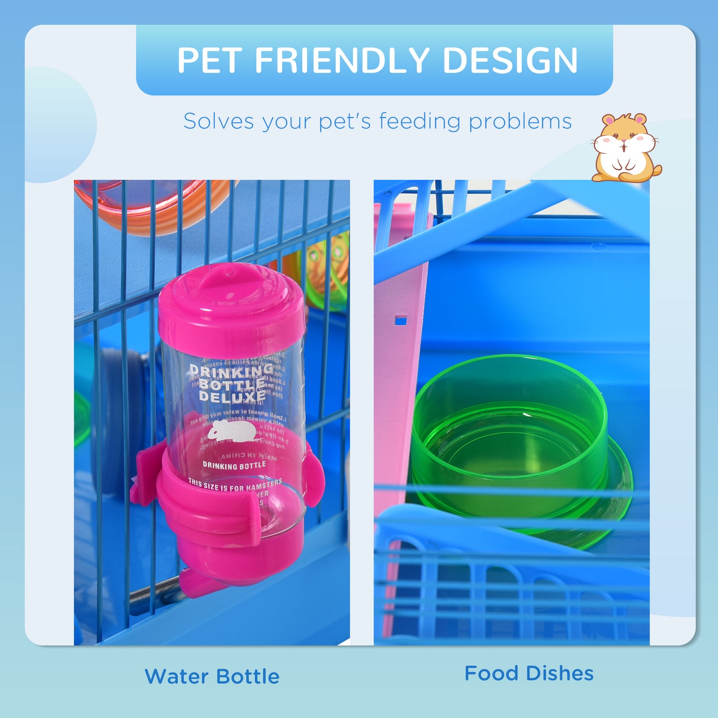 PawHut 5 Tier Hamster Cage Carrier Habitat with Exercise Wheels Tunnel Tube Water Bottle Dishes House Ladder for Dwarf Mice, Blue