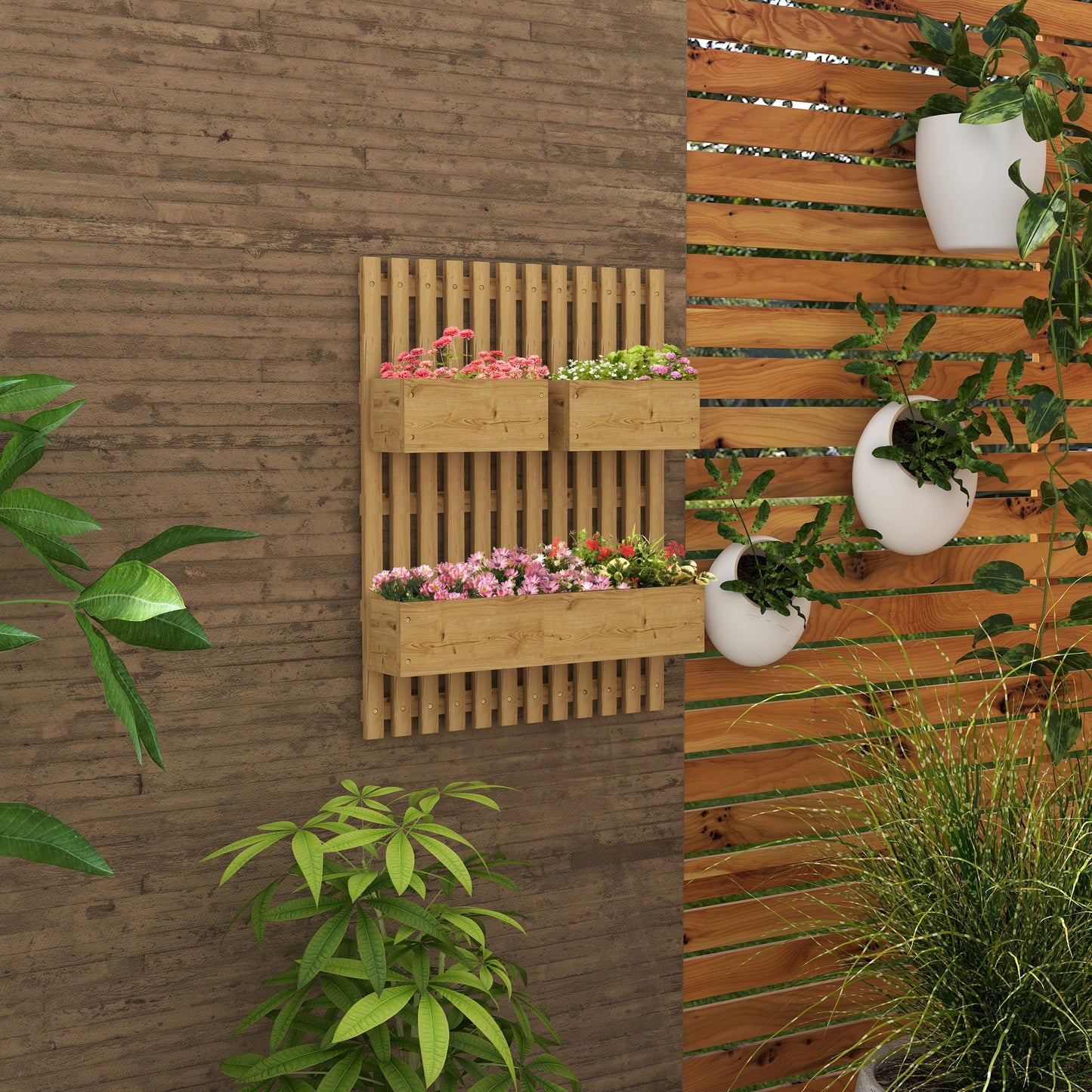 outsunny-wall-mounted-wooden-garden-planters-with-trellis-drainage-holes-and-3-planter-boxes-for-patio-carbonised