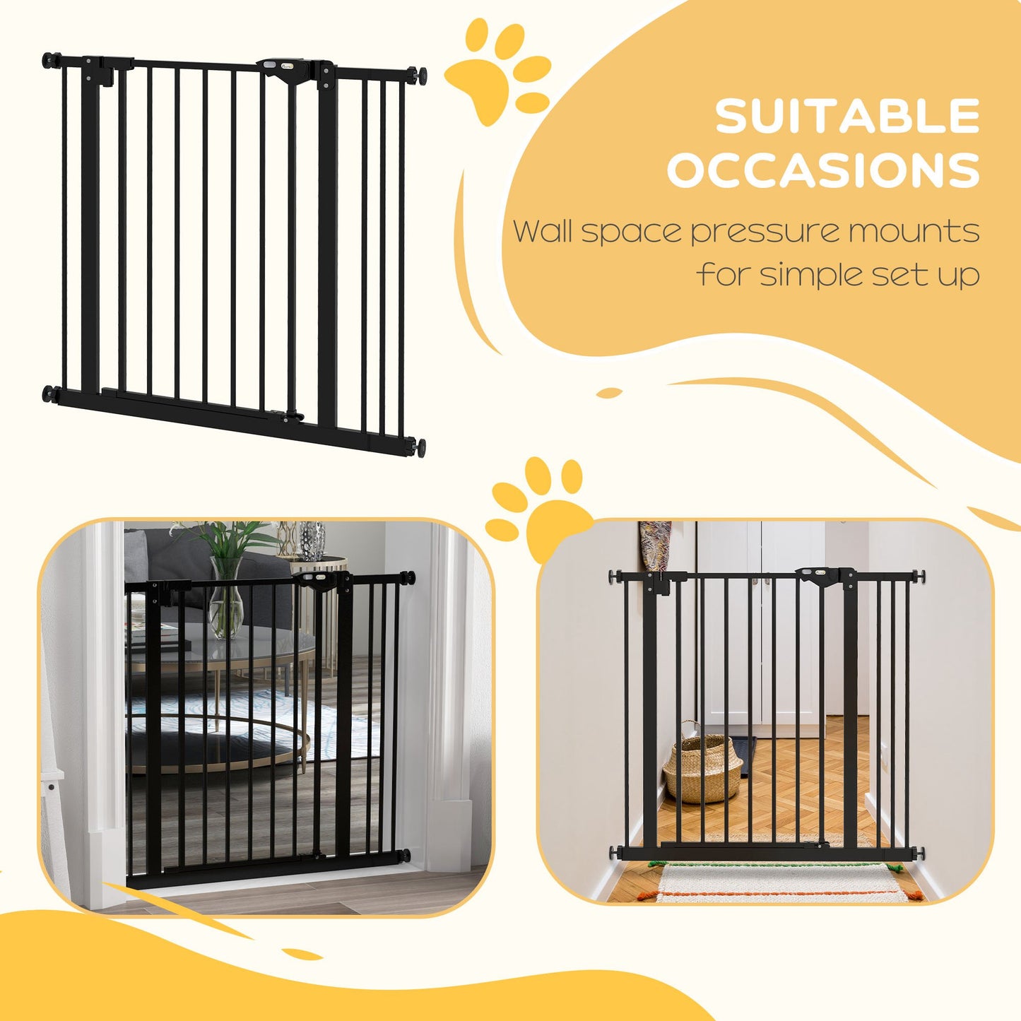 PawHut Metal 74-87cm Wide Adjustable Dog Gate Black