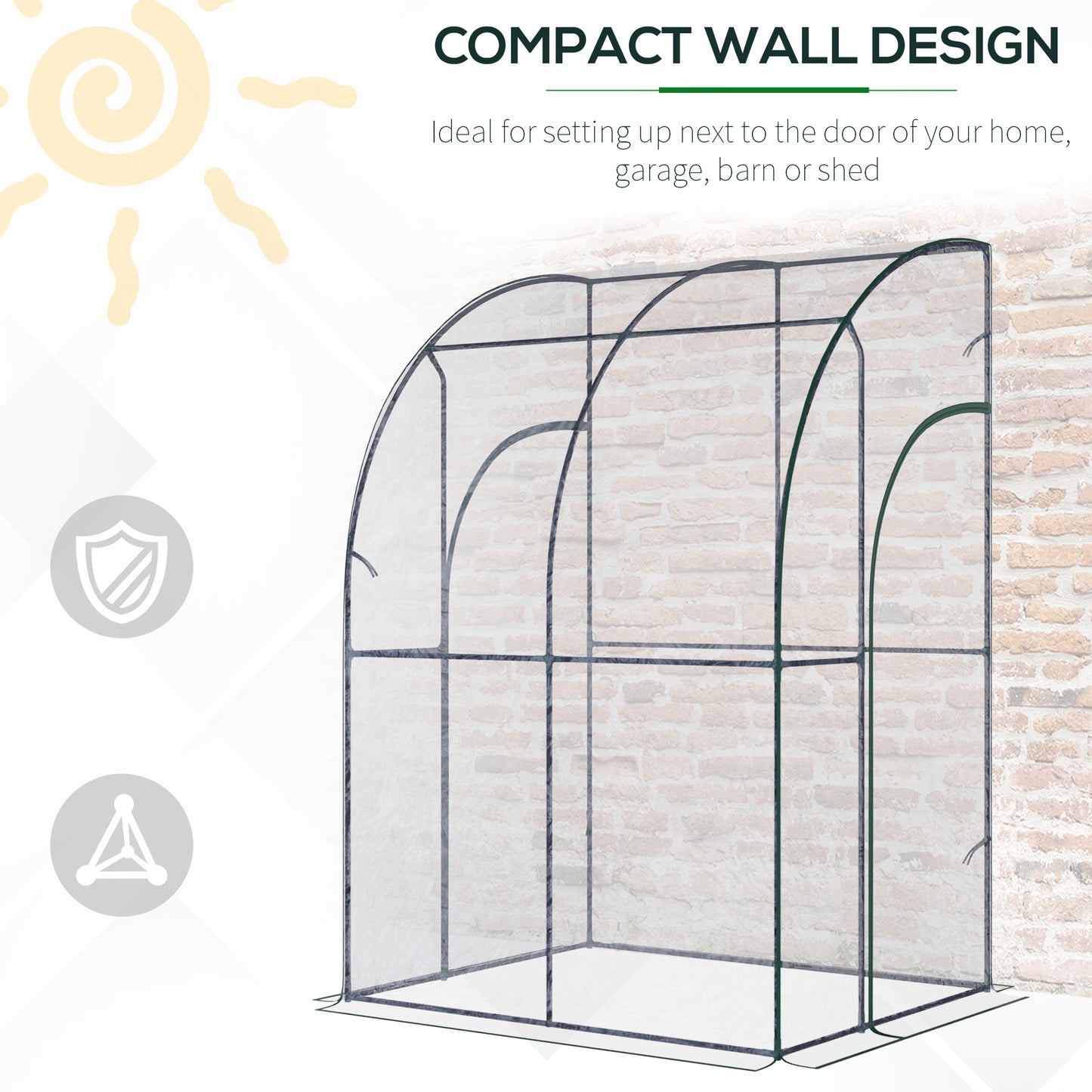 outsunny-walk-in-greenhouse-lean-to-wall-tunnel-greenhouse-with-zippered-roll-up-door-pvc-cover-sloping-top-143-x-118-x-212-cm