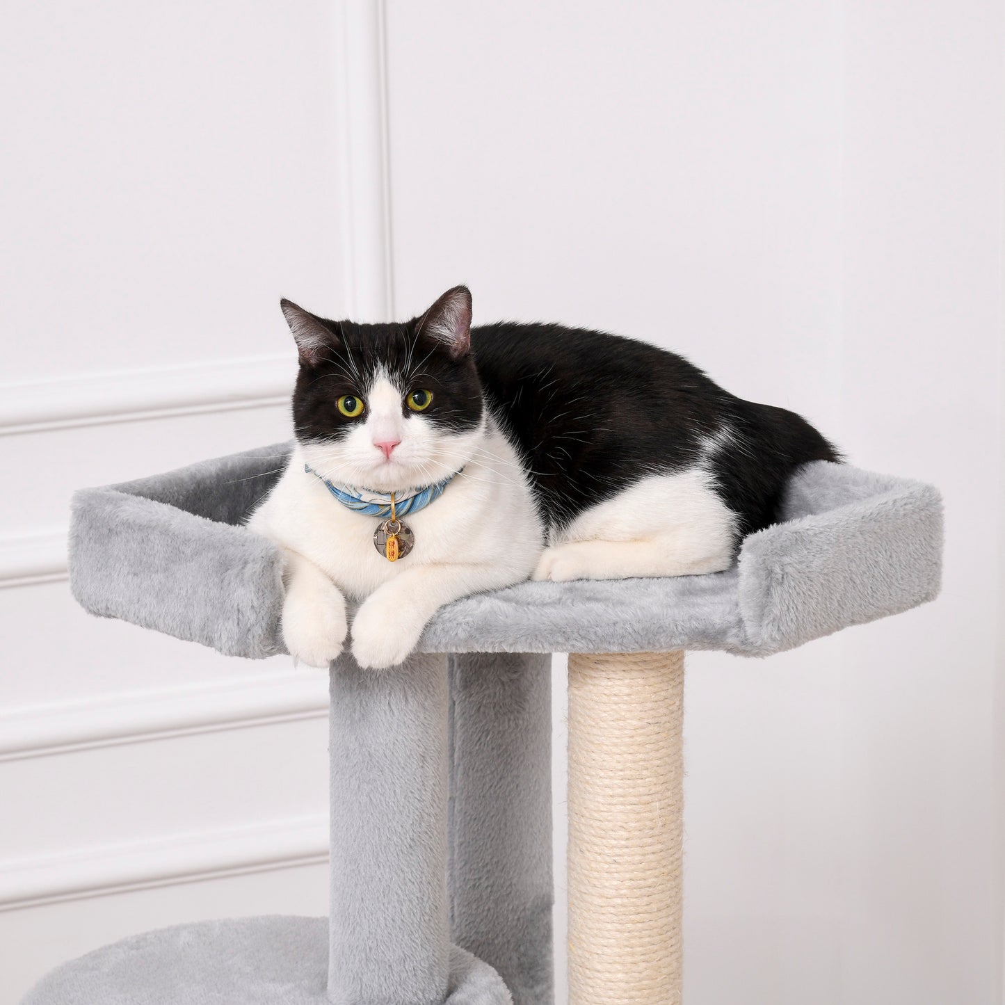 PawHut Cat Tree Kitten Tower Multi-level Activity Centre Pet Furniture with Scratching Post Condo Hanging Ropes Plush Perches Grey