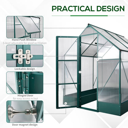 outsunny-garden-walk-in-aluminium-greenhouse-polycarbonate-with-plant-bed-temperature-controlled-window-foundation-6-x-6ft